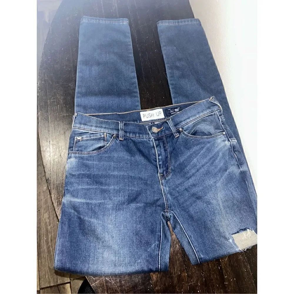 Armani darkwash lightly distressed push up edition skinny jeans size 26